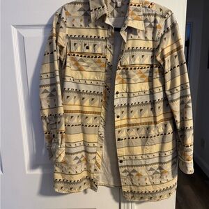 L.L. Bean Women's Geometric Button Down Shirt - Cream and Brown